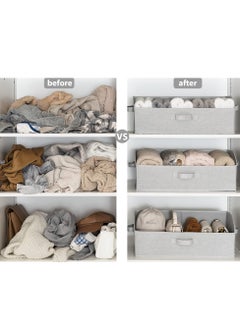 KASTWAVE Closet Storage Bins, Trapezoid Storage Box with Handles, Foldable Organizer Bins and Baskets for Clothes, Polyester Canvas Bins, Jumbo (19.75"L x 11"W x 5.25"H)(3 Pcs, Light Grey)  - Image 4