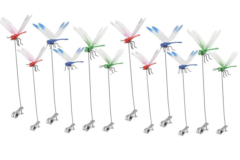 Defemim 12 Pack Dragonfly Clip,3D Dragonfly Garden Stakes Decor,Fly Deterrent,Dragonfly Humming Bird Stakes,Deer and Horse,Bird and Fly Scare Devices for Indoor Outdoor Garden - Image 1