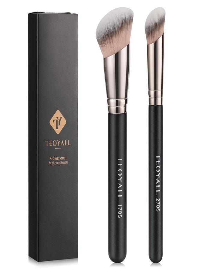 TEOYALL Foundation Contour Brush Set, 2PCS Angled Synthetic Kabuki Brush for Blending Setting Concealing Buffing with Liquid, Cream and Powder Cosmetic (170S/270S) - Image 1