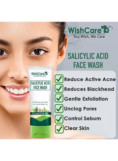 WishCare غسول الوجه بحمض الساليسيليك بنسبة 2% مع حمض ألفا هيدروكسي والشاي الأخضر والبابونج وشجرة الشاي - للتحكم في الزيوت وحب الشباب.  - Image 3