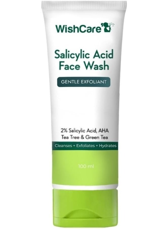 WishCare 2% Salicylic Acid Face Wash for Women & Men with AHA, GreenTea, Chamomile & TeaTree | Face Wash for Oily Skin & Acne Prone Skin 100ml - Image 1