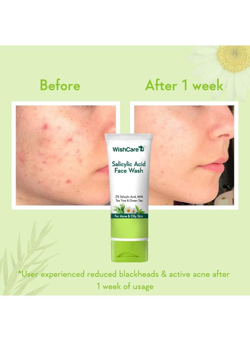 WishCare 2% Salicylic Acid Face Wash for Women & Men with AHA, GreenTea, Chamomile & TeaTree | Face Wash for Oily Skin & Acne Prone Skin 100ml - Image 4