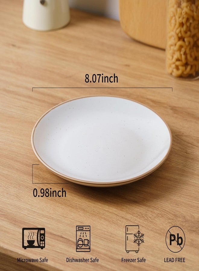 Caigmo Ceramic Dinner Plates Set of 6, 8 Inches Kitchen Porcelain Serving Dishes, Dinnerware Sets, Microwave Oven Dishwasher Safe, Scratch Resistant, Modern Rustic Vanilla White, Christmas Housewarming Gift - Image 4