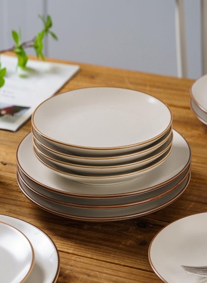Caigmo Ceramic Dinner Plates Set of 6, 8 Inches Kitchen Porcelain Serving Dishes, Dinnerware Sets, Microwave Oven Dishwasher Safe, Scratch Resistant, Modern Rustic Vanilla White, Christmas Housewarming Gift - Image 3