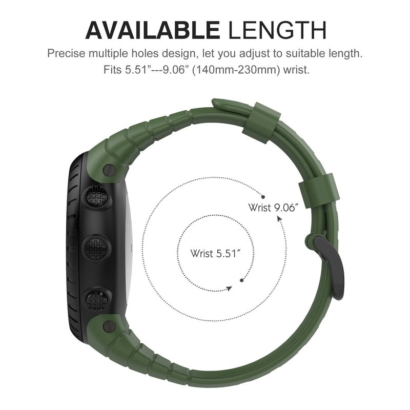 MoKo Watch Band Compatible with Suunto Core, Classic Replacement Soft Wrist Band Strap with Metal Clasp for Suunto Core Smart Watch, Fits 5.51"-9.06" (140mm-230mm) Wrist, Army Green - Image 4