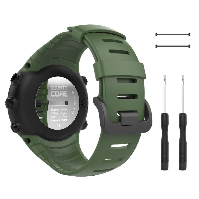MoKo Watch Band Compatible with Suunto Core, Classic Replacement Soft Wrist Band Strap with Metal Clasp for Suunto Core Smart Watch, Fits 5.51"-9.06" (140mm-230mm) Wrist, Army Green - Image 1