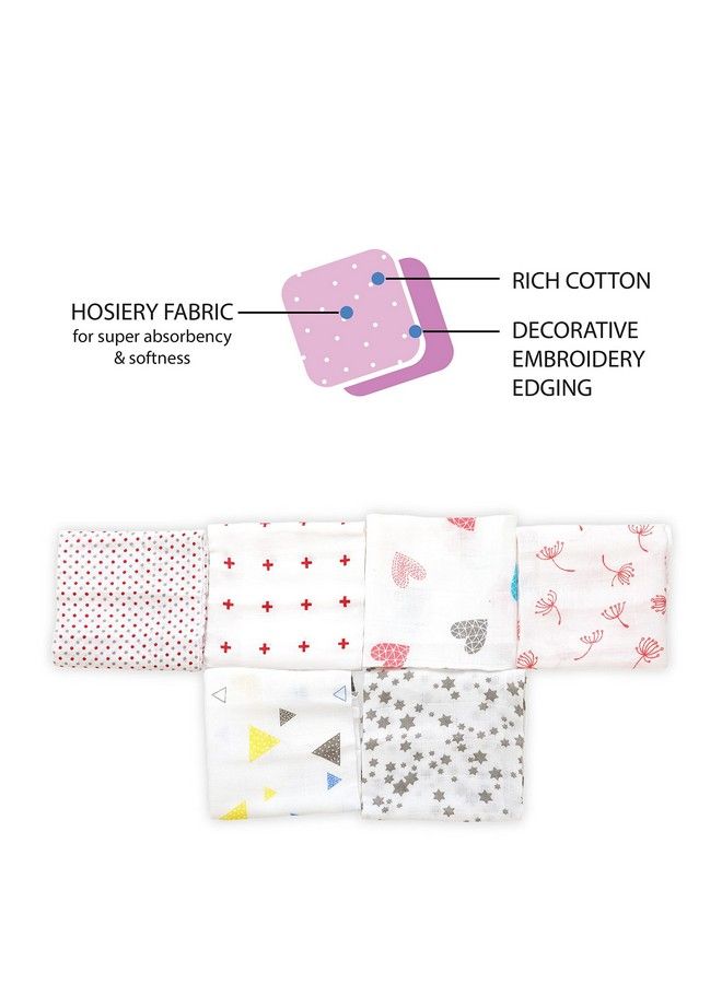 Luvlap Muslin Cotton Cloth Premium Baby Washcloth For New Born Washable Reusable Absorbent Extra Soft Face Towels;Washcloth For Babies Dots Hearts Print Pack Of 6 Pcs Multicolour - Image 4