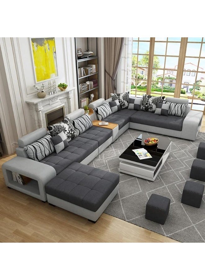 Al Zakharef Furniture Mississippi Luxury U-Shaped Modular Sofa Set (Grey & Light Grey) – Velvet Fabric Sectional Couch with Solid Wood Frame, Storage Armrest & Soft Cushions – Modern Living Room Furniture - Image 1