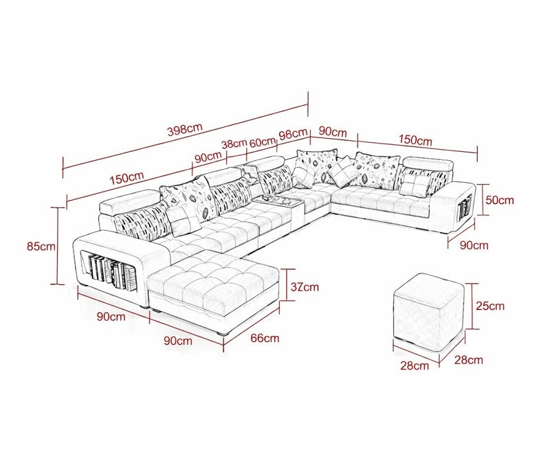 Al Zakharef Furniture Mississippi Luxury U-Shaped Modular Sofa Set (Grey & Light Grey) – Velvet Fabric Sectional Couch with Solid Wood Frame, Storage Armrest & Soft Cushions – Modern Living Room Furniture - Image 2