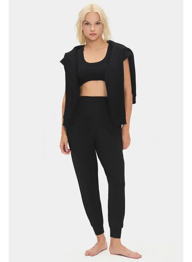 JUNE June Women Beige High Waist Jogger Sweatpant Black