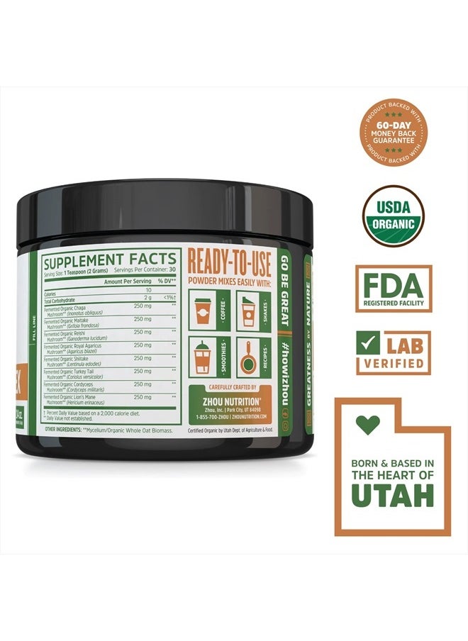 Zhou Nutrition - Zhou Nutrition 8-Plex Organic Mushroom Powder, Support Cognitive and Immune Health, Increase Energy, Endurance & Overall Wellness, Lions Mane, Reishi & Turkey Tail, 30 Servings - 2.14 Oz - Image 1