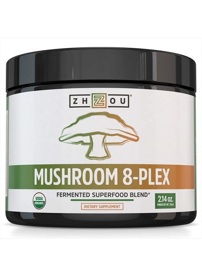 Zhou Nutrition - Zhou Nutrition 8-Plex Organic Mushroom Powder, Support Cognitive and Immune Health, Increase Energy, Endurance & Overall Wellness, Lions Mane, Reishi & Turkey Tail, 30 Servings - 2.14 Oz - Image 1