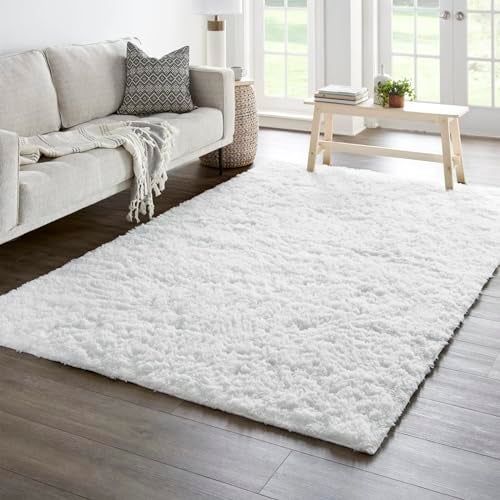 Ophanie 5x8 White Rugs for Living Room, Fluffy Fuzzy Plush Soft Carpets, Shaggy Area Rugs for Bedroom, Carpet for Dorm Nursery Home Decor Aesthetic - Image 3