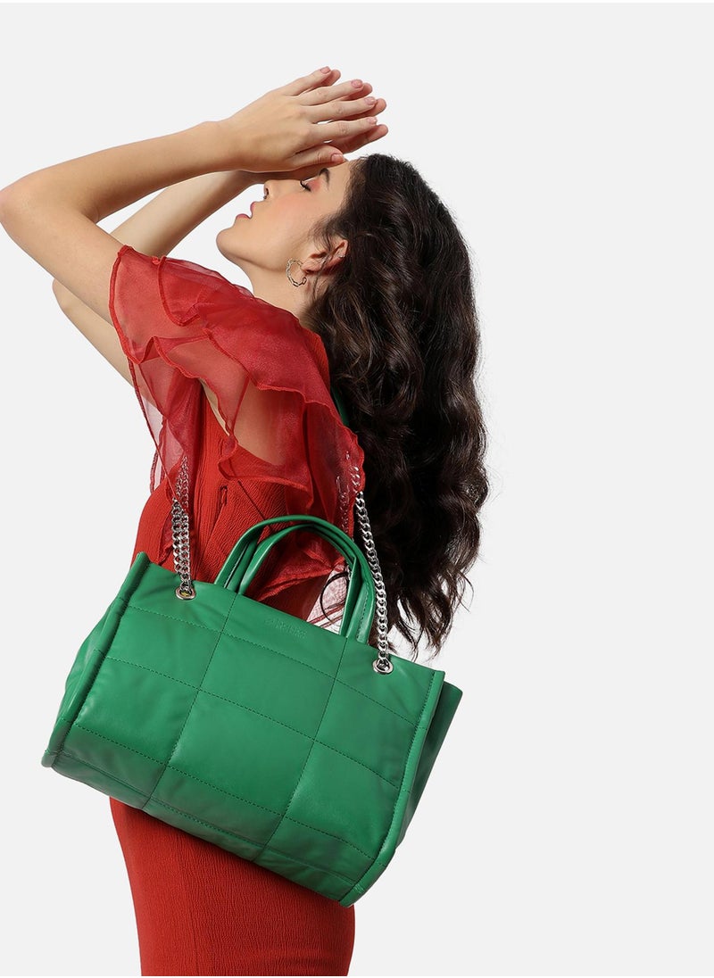 Haute Sauce - Green Glam Quilted Green Hand Bag - Image 1