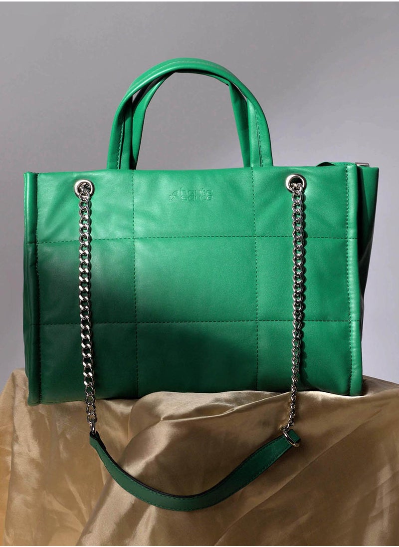 Haute Sauce - Green Glam Quilted Green Hand Bag - Image 1