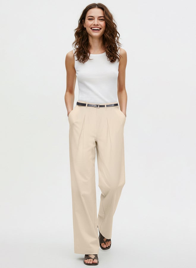 trendyol Mink Belted Cotton Woven Trousers - Image 1