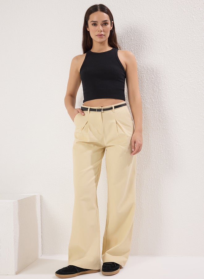 trendyol Mink Belted Cotton Woven Trousers - Image 2