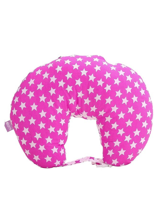 GET IT Cotton 5-in-1 Feeding Pillow with Detachable Cover, New Born Breast Feeding Pillow Portable Pillow for Baby and Mom -(Pink Star) - Image 1