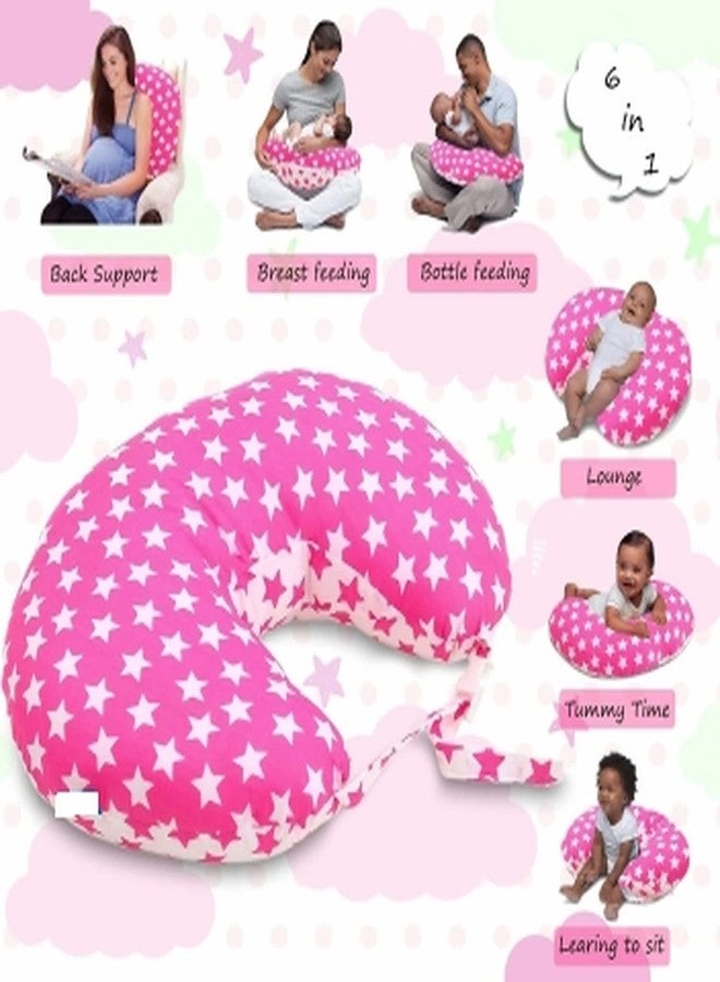 GET IT Cotton 5-in-1 Feeding Pillow with Detachable Cover, New Born Breast Feeding Pillow Portable Pillow for Baby and Mom -(Pink Star) - Image 2
