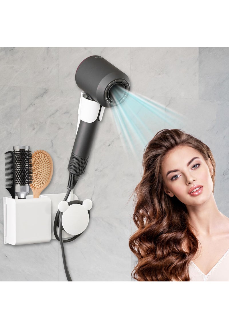 Excefore Hair Dryer Holder, Bathroom Wall Mount Hair Care and Styling Storage Basket for Hair Dryer, for Hair Dryer, Flat Iron, Curling Wand, Hair Straightener Brushes, White - Image 1