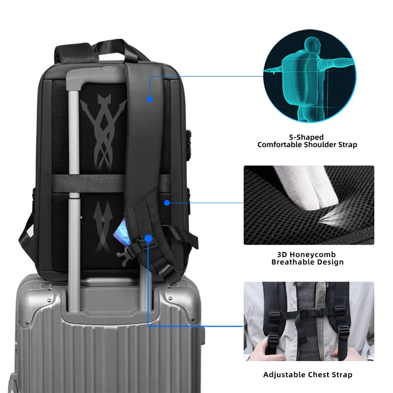 FENRUIEN Anti Theft Laptop Backpack for Men, Expandable Water Resistant Hardshell Backpack with USB Port, Black Business Travel Computer Bag 15.6 Inch - Image 5