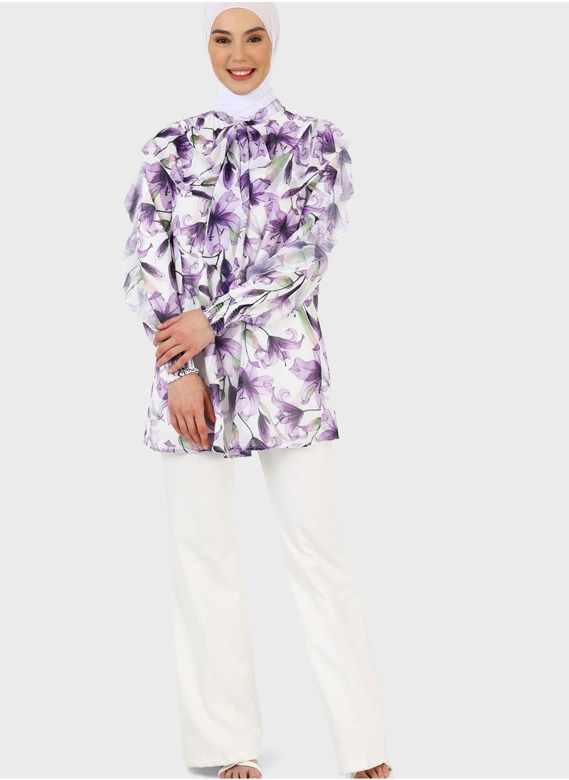 Refka by modanisa - Floral Print Puff Sleeve Top - Image 1