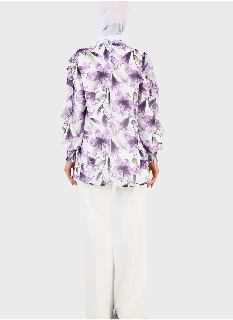 Refka by modanisa - Floral Print Puff Sleeve Top - Image 1