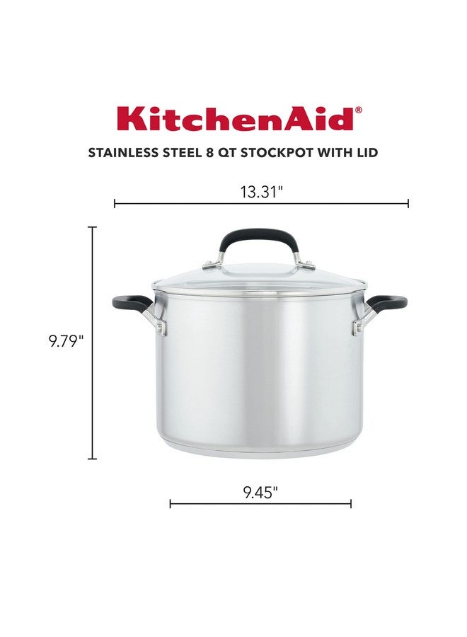 KitchenAid وعاء طهي من الفولاذ المقاوم للصدأ من كيتشن إيد مع علامات قياس وغطاء، 8 كوارت، فولاذ مقاوم للصدأ مصقول - Image 2