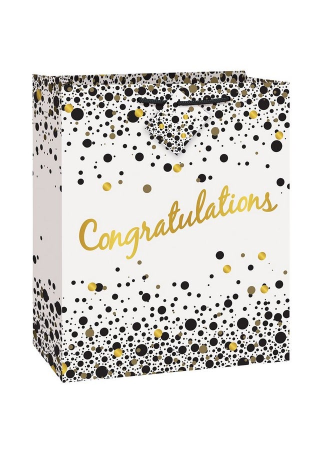 Unique Speckled Black & Gold Congratulations Large Gift Bag (1 Ct) Perfect For Graduations Weddings & Milestones 