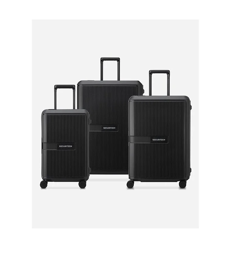 Delsey Paris Securitech Stone 3Piece Set 4 Double Wheel Trolley -Black