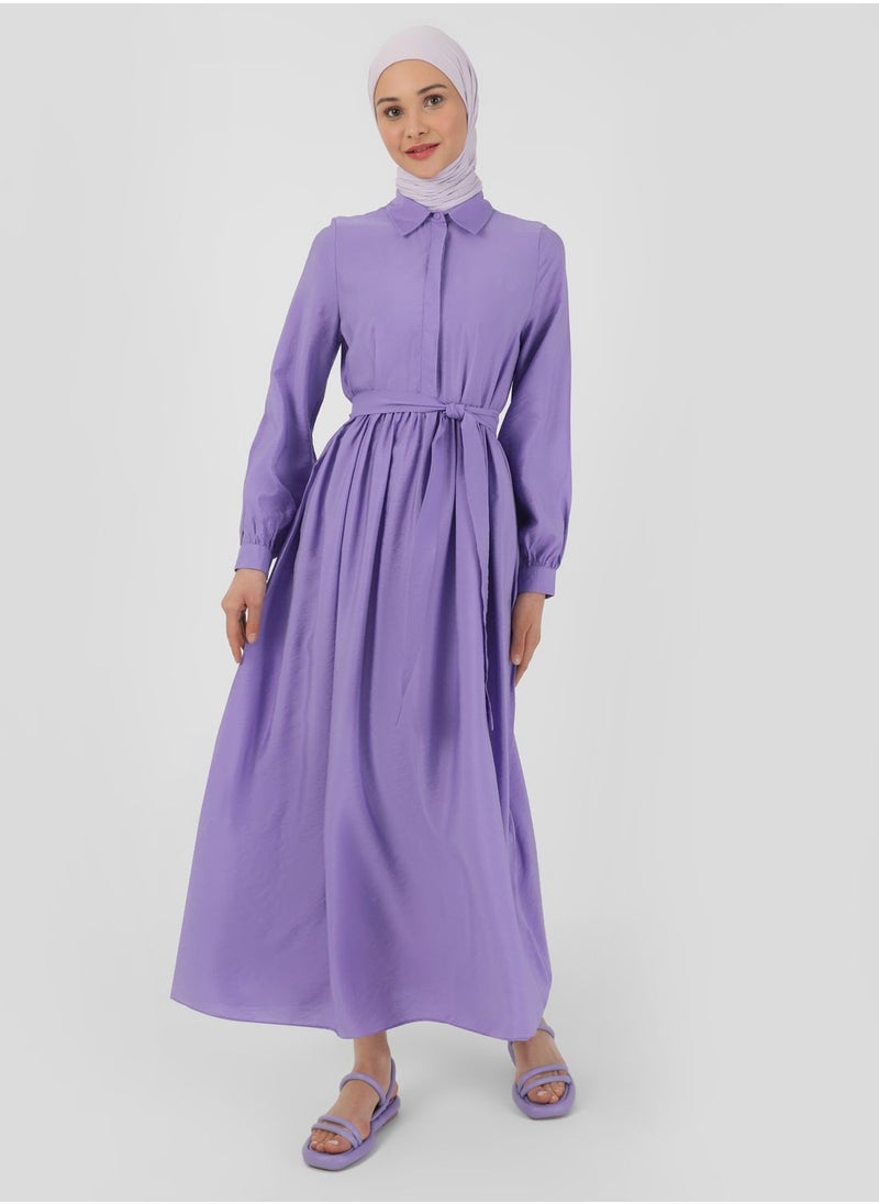 Benin by modanisa - Belted Tiered Shirt Dress - Image 1