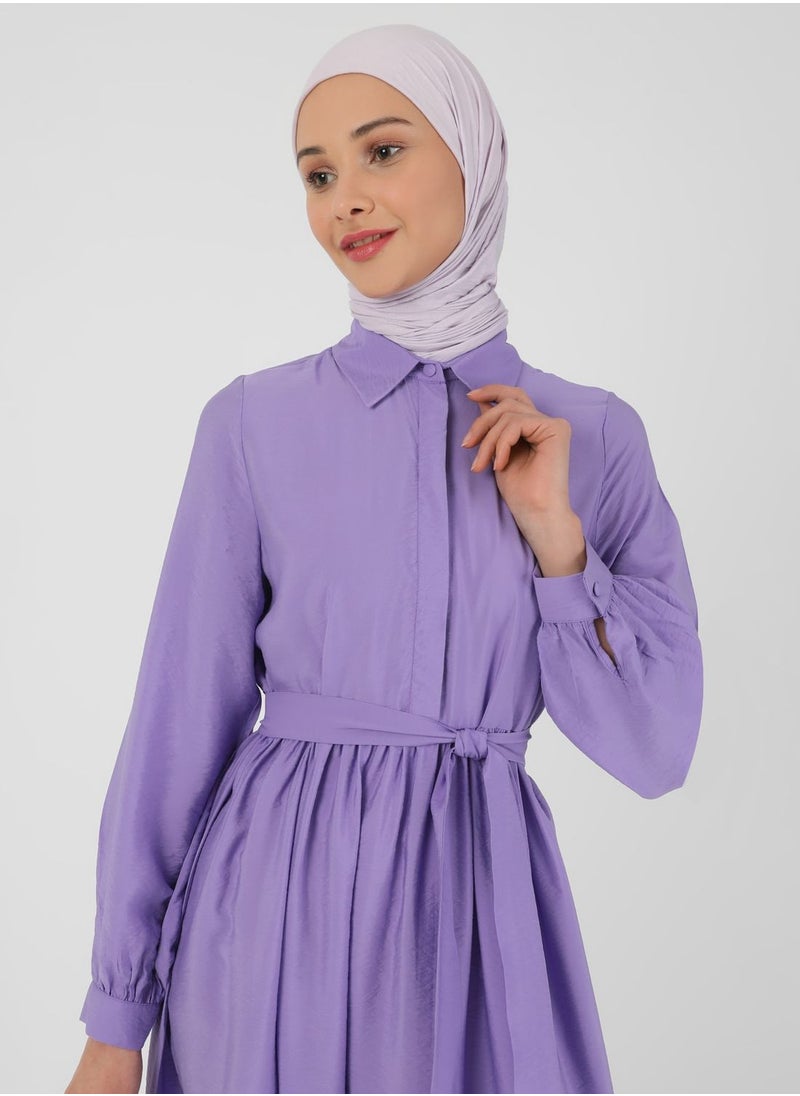 Benin by modanisa - Belted Tiered Shirt Dress - Image 1