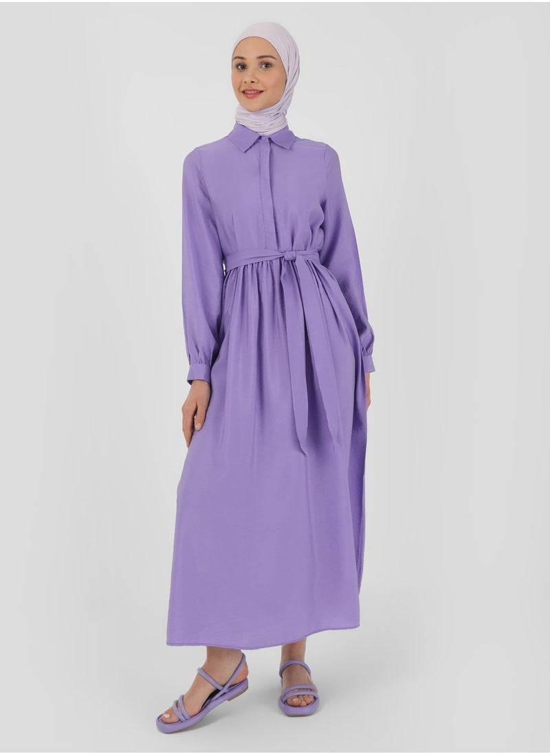 Benin by modanisa - Belted Tiered Shirt Dress - Image 1