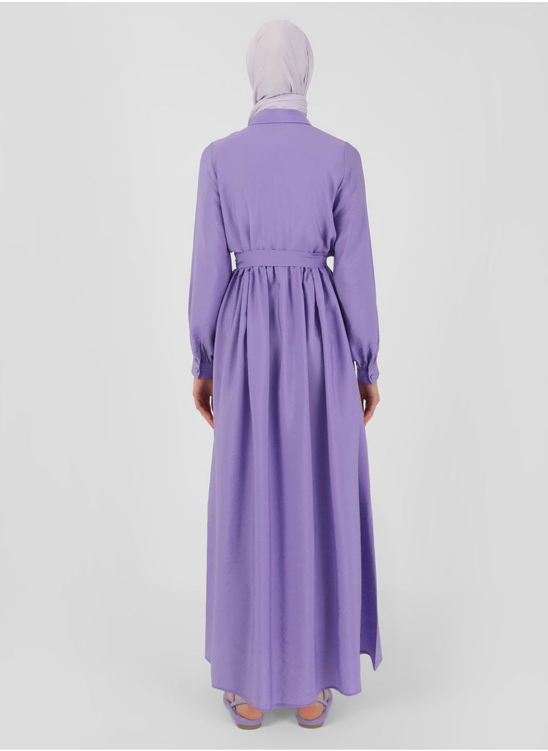 Benin by modanisa - Belted Tiered Shirt Dress - Image 1