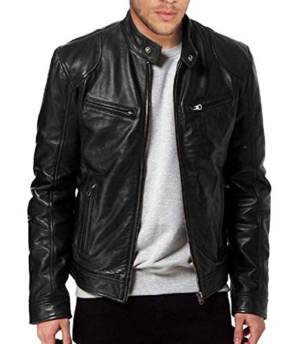 The Leather Factory Men's SWORD Genuine Lambskin Leather Biker Jacket M Black - Image 5
