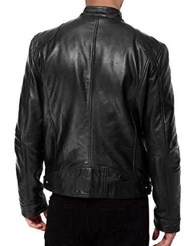 The Leather Factory Men's SWORD Genuine Lambskin Leather Biker Jacket M Black - Image 2