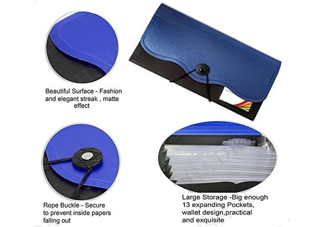 Dotpot حافظة شيكات قابلة للتوسيع، 12 جيب لحافظة متعددة للدفاتر/حافظة فواتير/جواز سفر/بطاقات ملاحظات/حقيبة تخزين نقدية مع إغلاق مرن (عبوة من 1) - Image 2