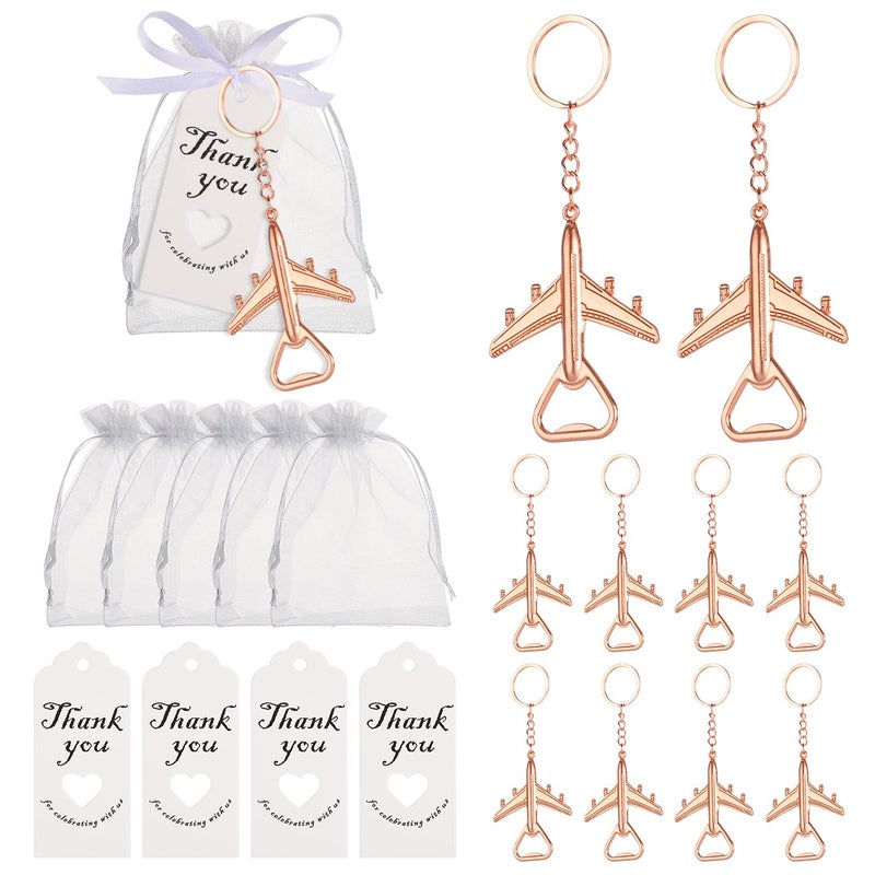 Winocbxt Winocbxt 50PCS Rose Golden Airplane Bottle Opener Keychains for Wedding or Bridle Shower FavorsBaby Shower Gifts Souvenirs to Guests Bluk 