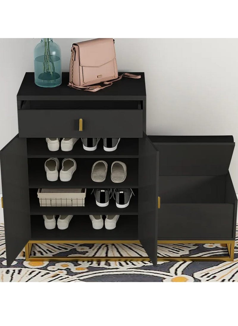 Shoe Cabinet 30 x 100 x 90 cm - Black & Gold