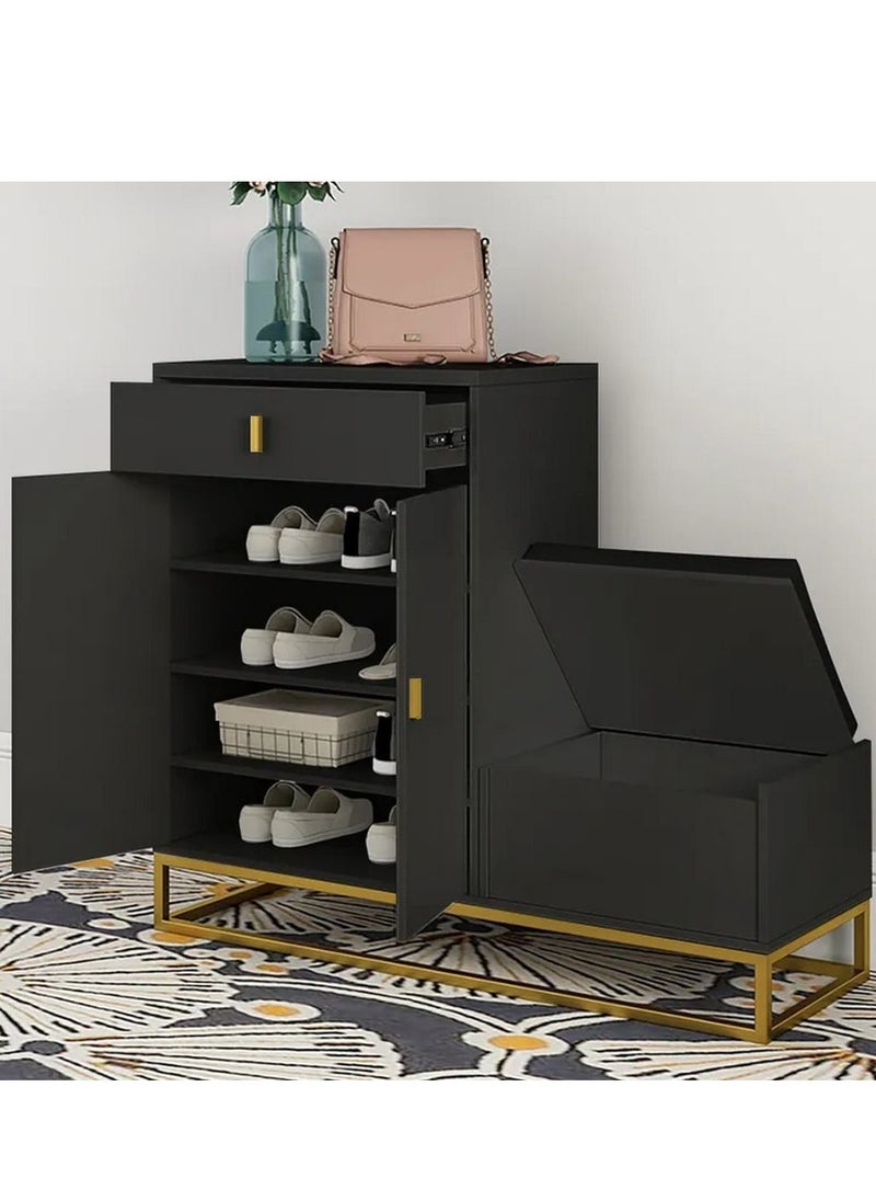 Shoe Cabinet 30 x 100 x 90 cm - Black & Gold