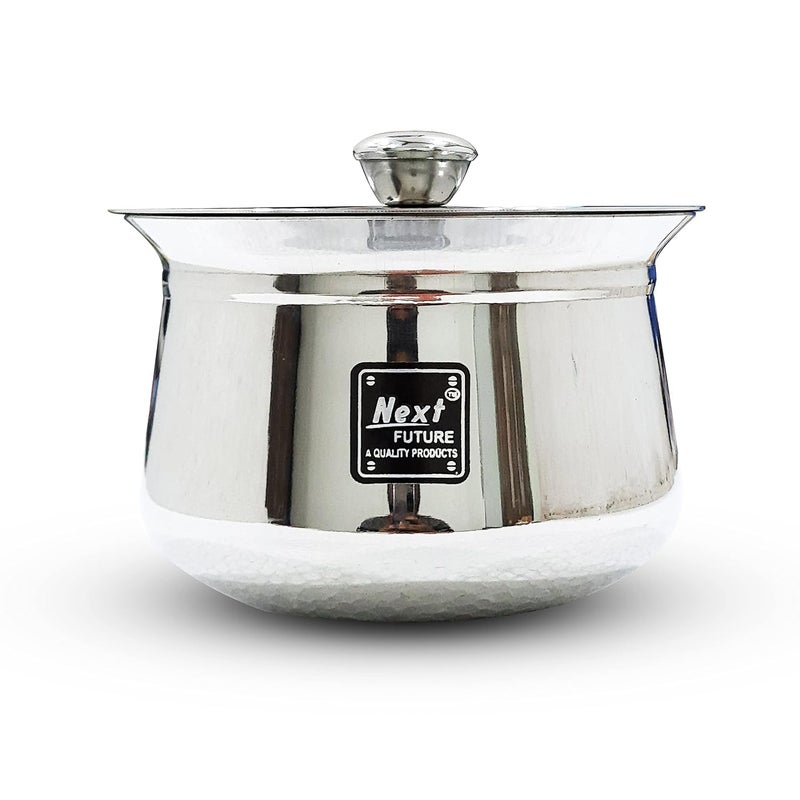 Next Future - 2500ml, Heavy Gauge Dahi/Curd/Milk Pot Stainless Steel Handi/Bartan/Utensils, Highly Polished Cookware & Serveware Handi for Kitchen with Lid & Knob (2500ml) - Image 1
