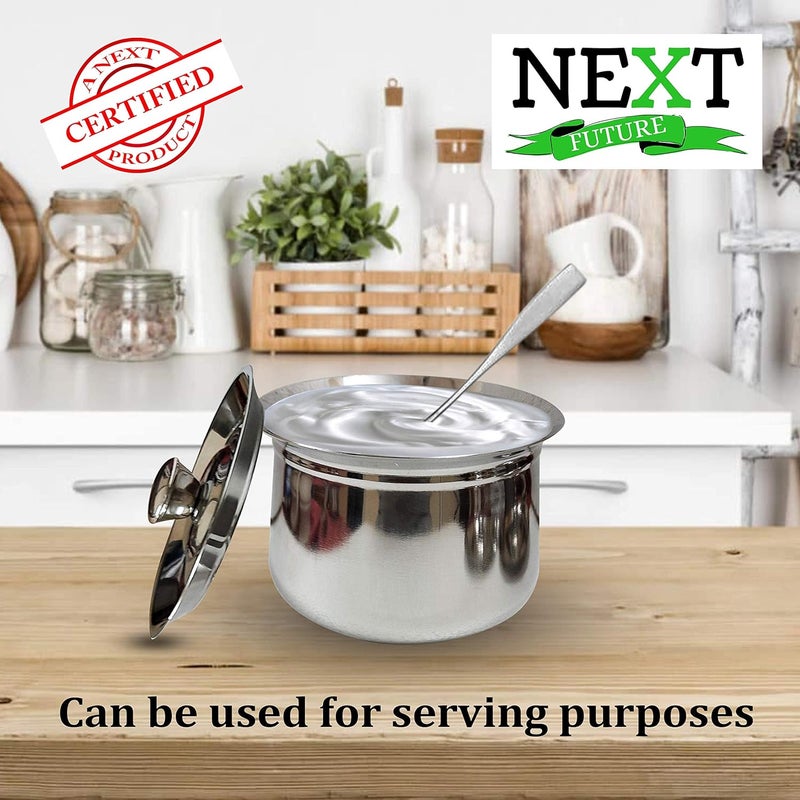 Next Future - 2500ml, Heavy Gauge Dahi/Curd/Milk Pot Stainless Steel Handi/Bartan/Utensils, Highly Polished Cookware & Serveware Handi for Kitchen with Lid & Knob (2500ml) - Image 4