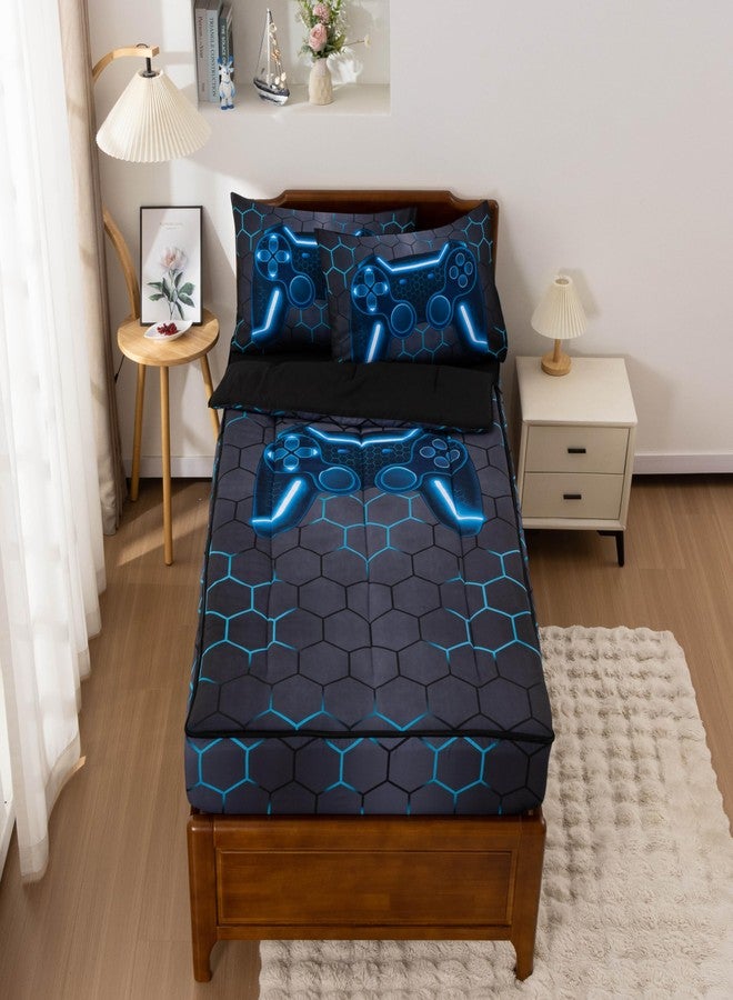 Btargot 3Pcs Gaming Geometric Theme Durable Zipper Bedding for Kids Boys Girls, Bed in a Bag, Twin Size - Image 3