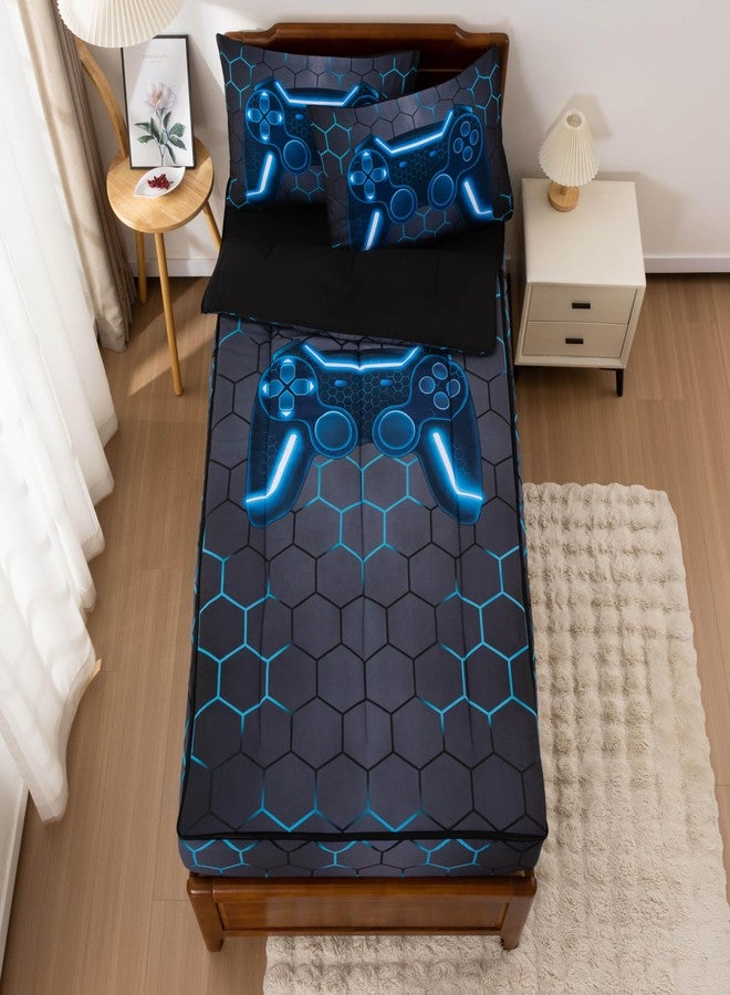 Btargot 3Pcs Gaming Geometric Theme Durable Zipper Bedding for Kids Boys Girls, Bed in a Bag, Twin Size - Image 4