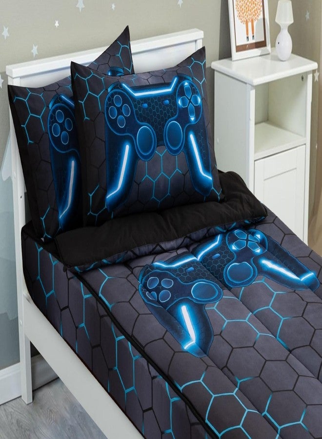 Btargot 3Pcs Gaming Geometric Theme Durable Zipper Bedding for Kids Boys Girls, Bed in a Bag, Twin Size - Image 1