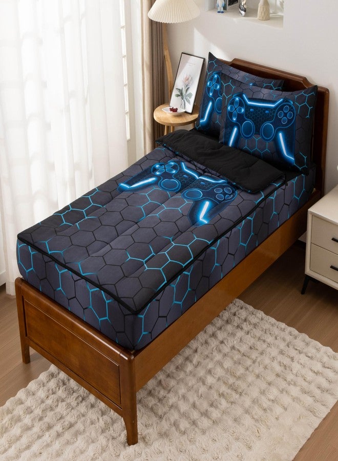 Btargot 3Pcs Gaming Geometric Theme Durable Zipper Bedding for Kids Boys Girls, Bed in a Bag, Twin Size - Image 2