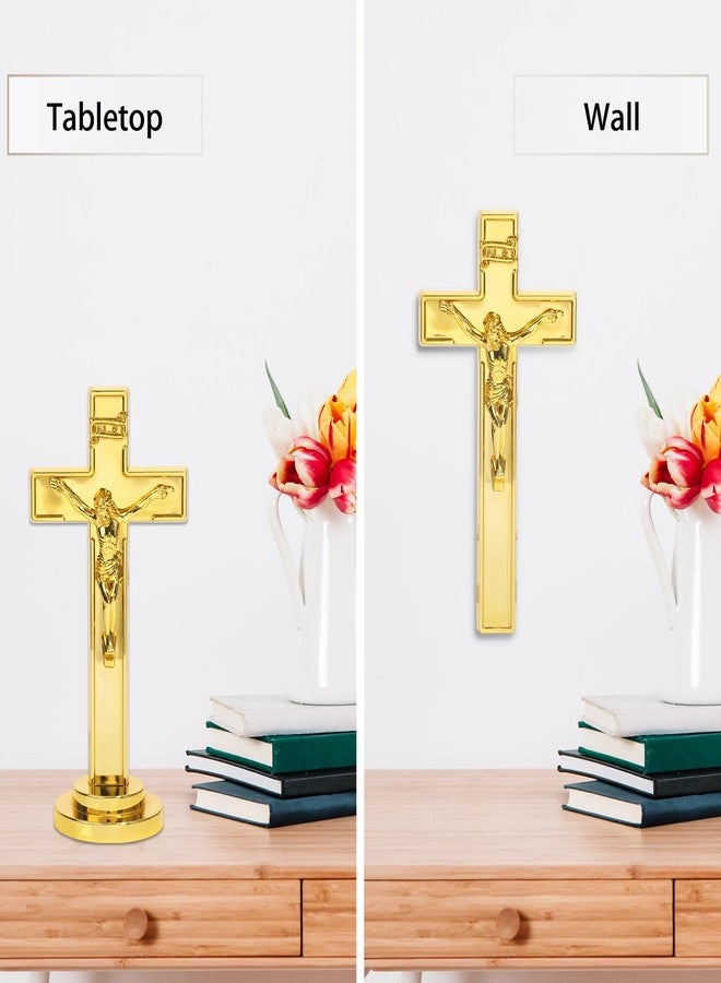 JUXINGDAZYF 6 قطع صليب كاثوليكي قائم، صليب بلاستيكي للصلاة، ديكور منزلي، هدايا كاثوليكية ليسوع المسيح (ذهبي - 7 بوصة) - Image 5
