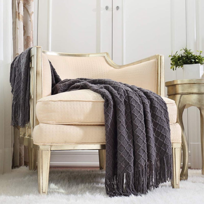CREVENT Knitted Decorative Throw Blanket for Couch Sofa Chair Bed Soft Breathable Lightweight for Spring Summer 50X60 Dark GreyBlack