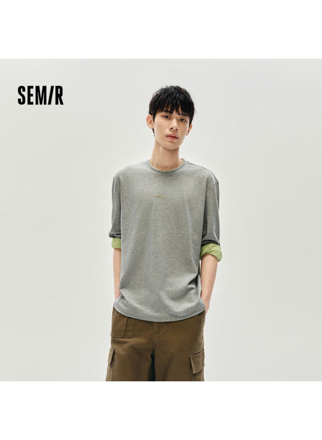 Semir Long-sleeve T-shirt For Men, Autumn Contrasting Color Printed Inner Layer, Loose Undershirt, Round Neck Casual Top, 10a525101101 - Image 1