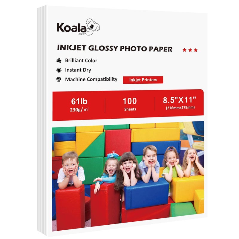 KOALA PAPER Koala Heavyweight Photo Paper High Glossy 8.5x11 Inches for Inkjet Printing 100 Sheets 61LB - Image 1